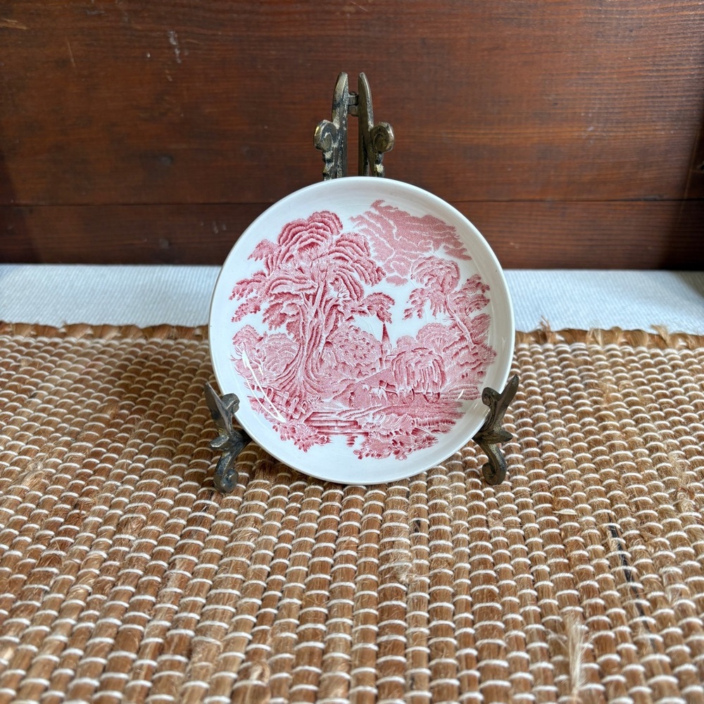 Vintage Enoch Wedgewood WOODLAND Red Pink Transferware Small Mini Bowl Dish